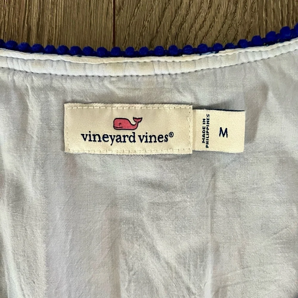 Vineyard Vines Blue Tile Scarf Print Tassel Trim Flutter Sleeve Dress Medium - Picture 6 of 6